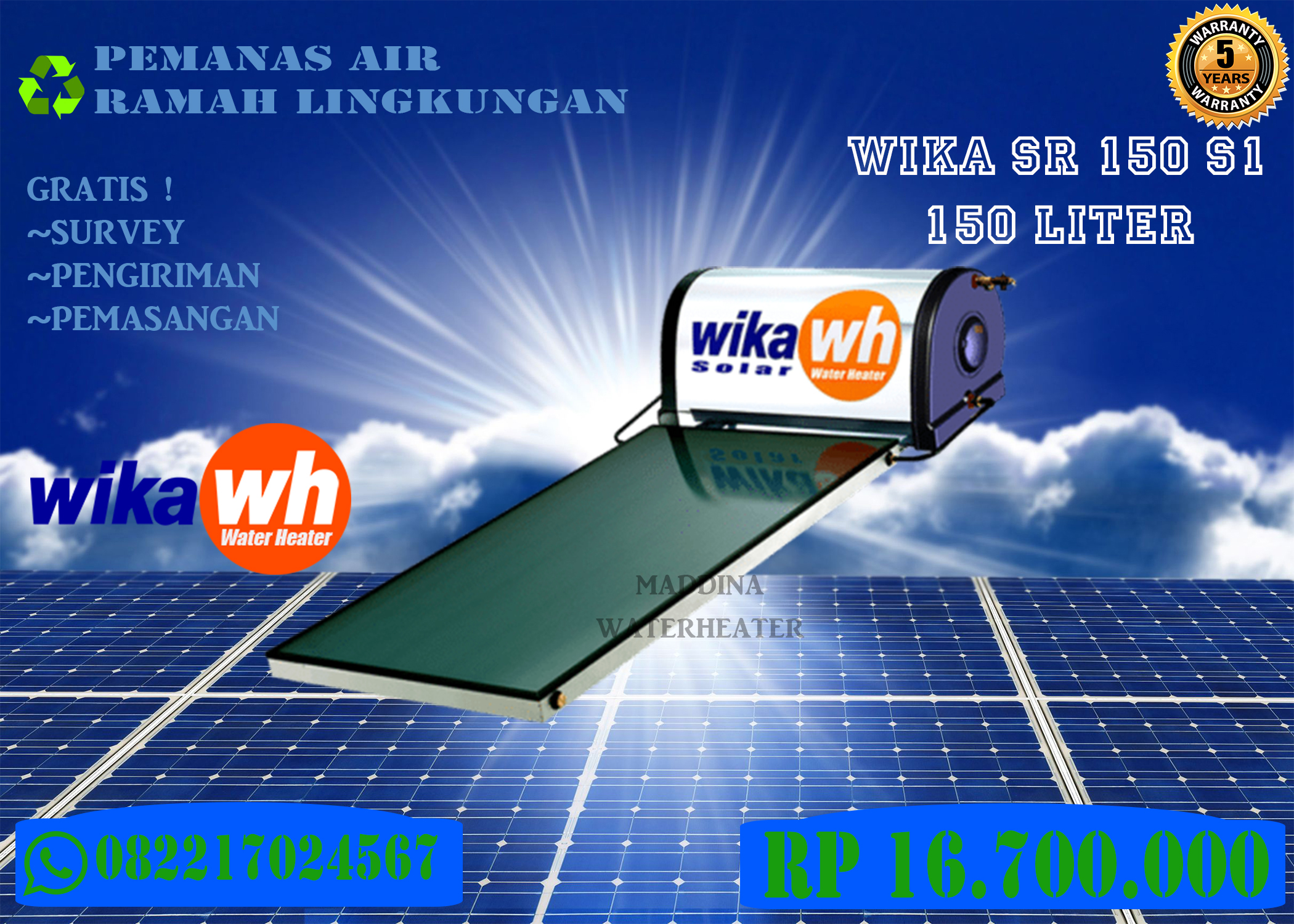 Pemanas Air Tenaga Surya Solar Water Heater WIKA SR-150S1 ...